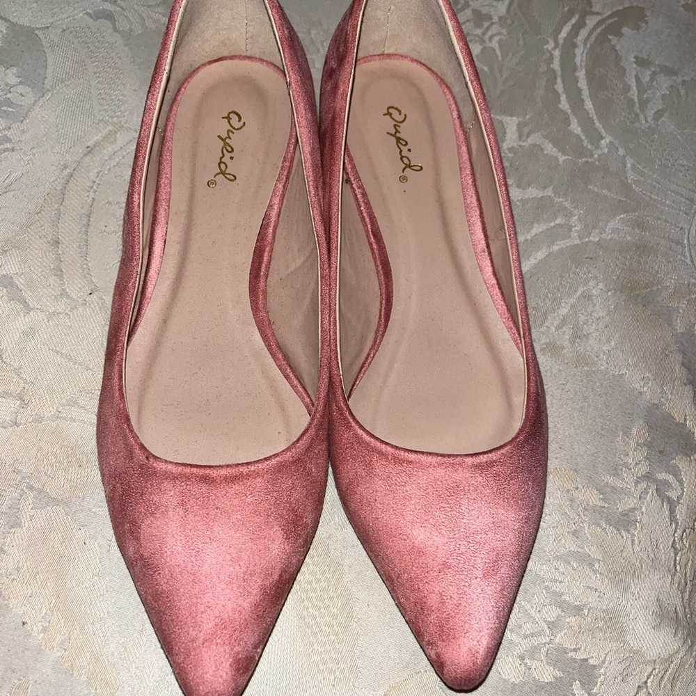Blush Pink flats with pearls | Qupid size 8